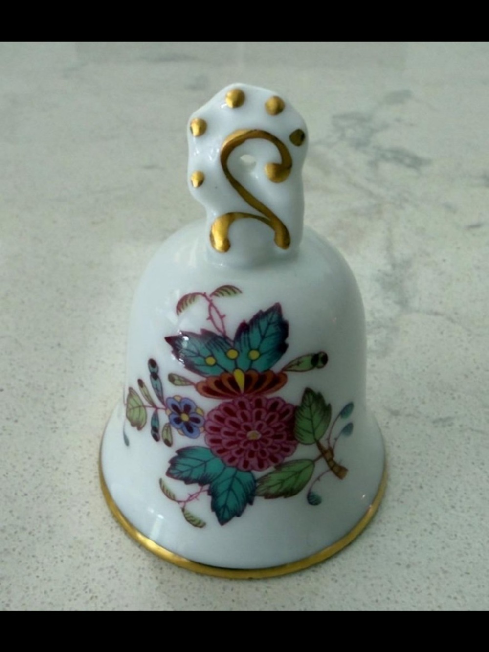 Herend Guild Hungary Hand-Painted Porcelain Table Bell | 2⅛" |White & Gold, 1998